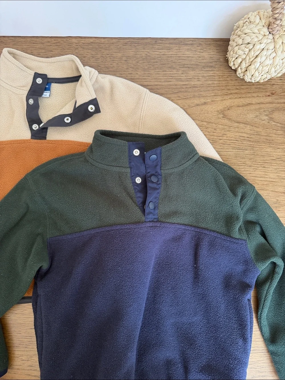 Old Navy Kids Beige and Navy/Green Fleece Pullover